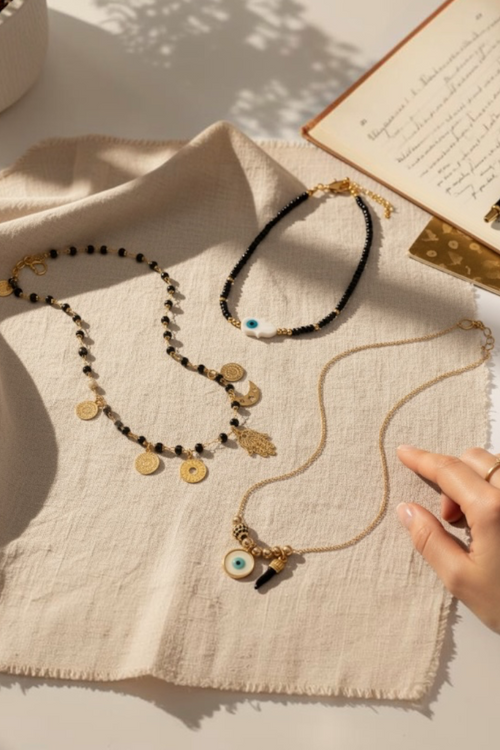 Black Charm Layered Necklace Set