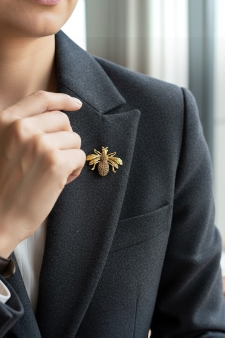 Gold Bee Brooch — Champagne Crystal