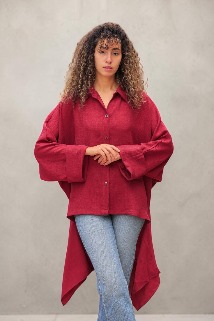 linen spanish blouse – effortless chic in burgundy