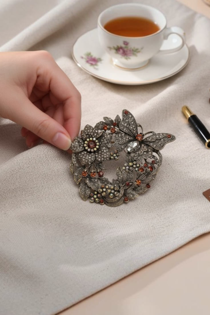 Vintage Wreath & Butterfly Brooch