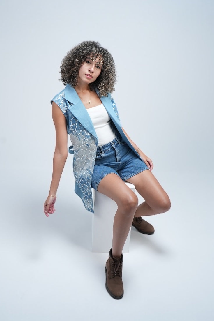 Denim Vest – Star Print