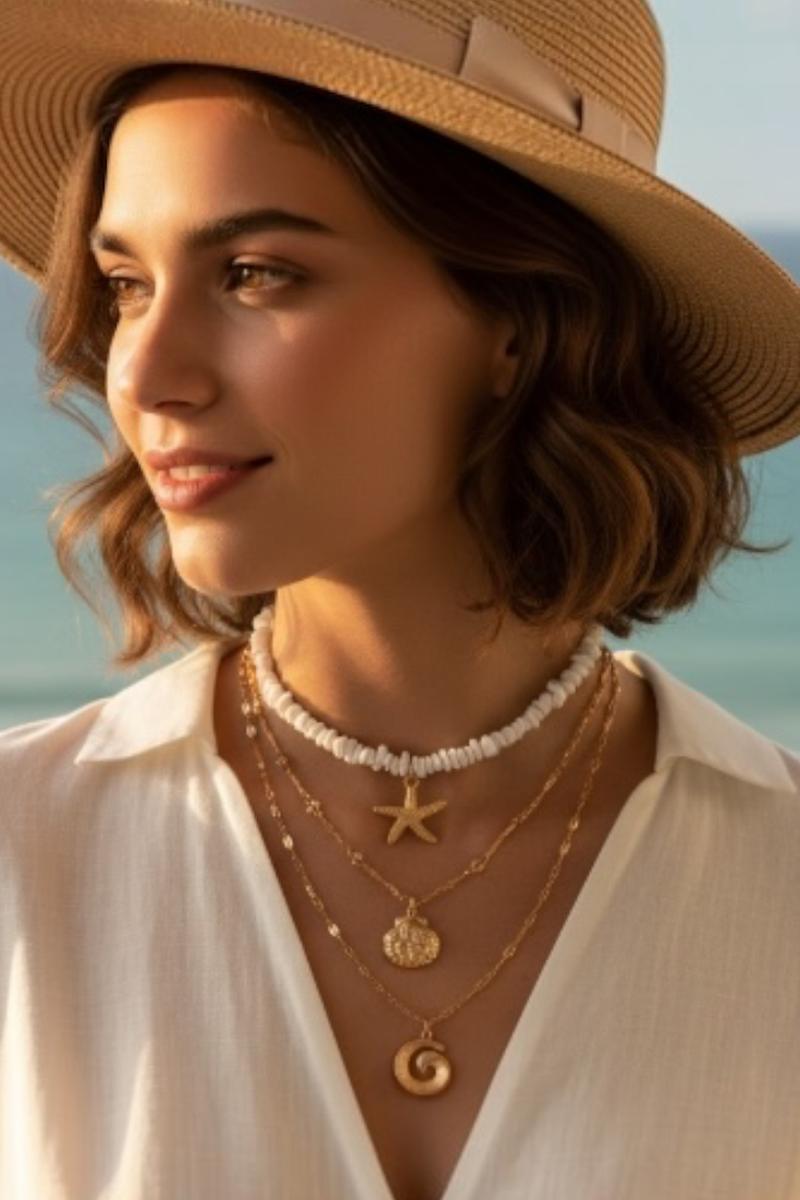 White Shell Layered Necklace Set