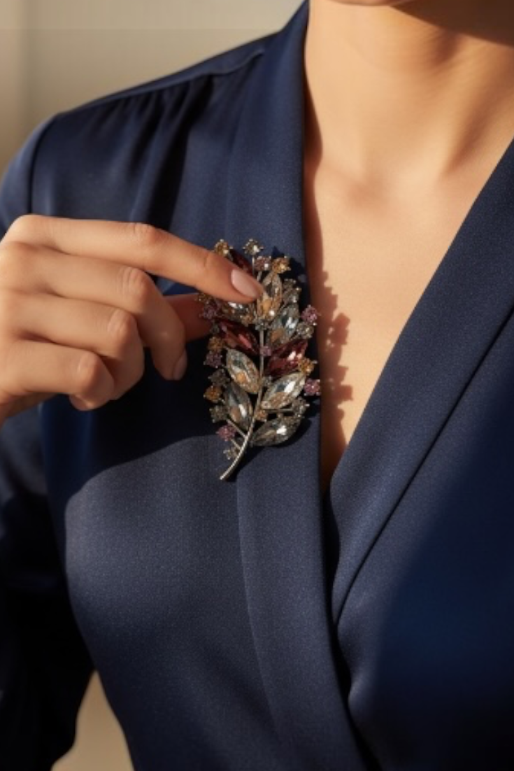 Crystal Leaf Brooch