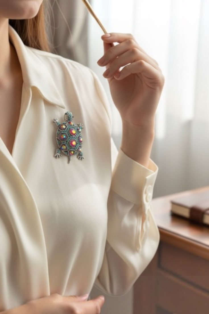 Crystal Turtle Brooch