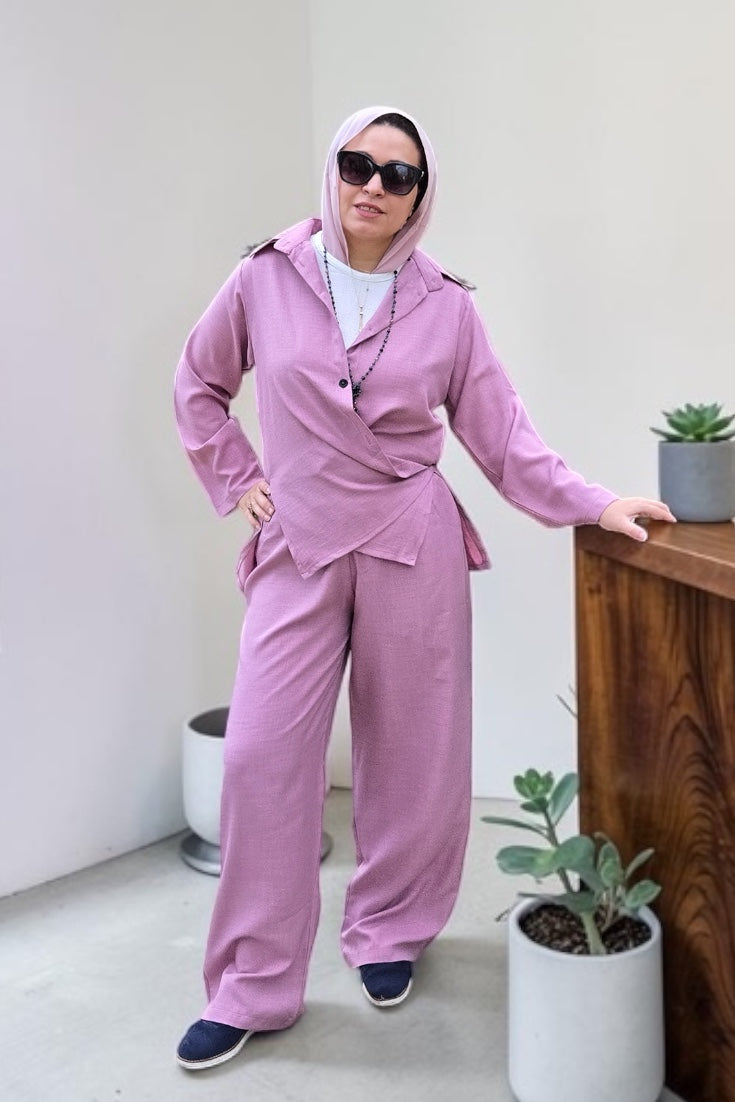 Spanish Linen Set – Crossover Blouse & Wide-Leg Trousers