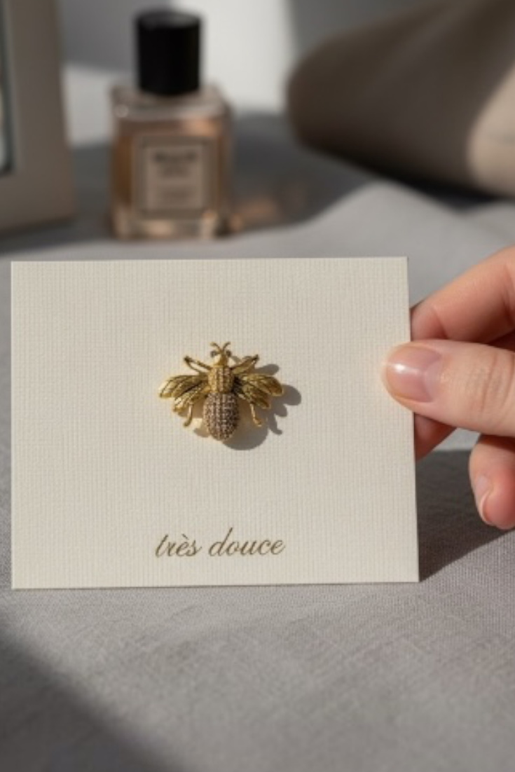 Gold Bee Brooch — Champagne Crystal