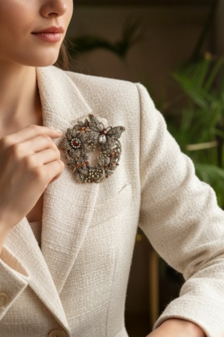 Vintage Wreath & Butterfly Brooch