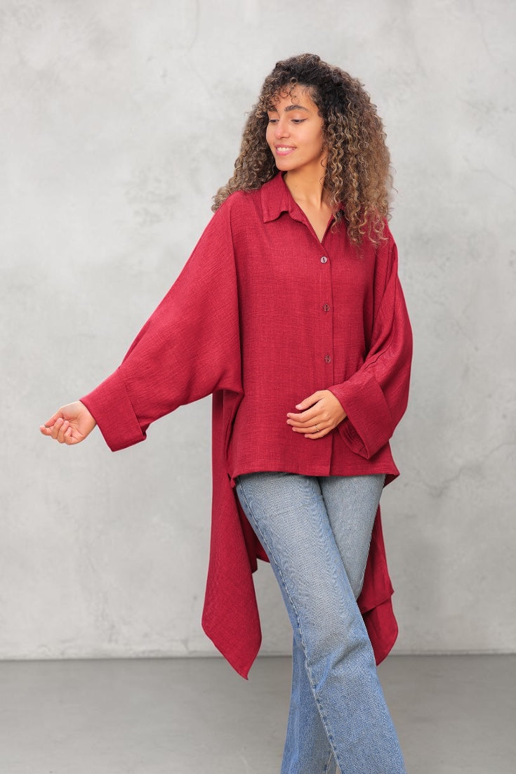 linen spanish blouse – effortless chic in burgundy