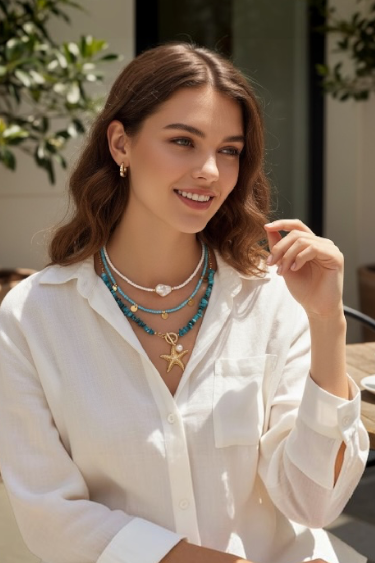 Turquoise Starfish Layered Necklace Set