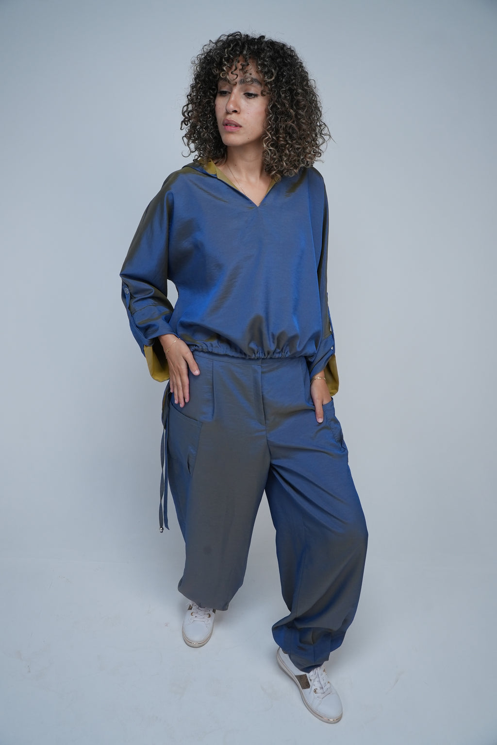 Blue Co-ord Set – Oversized Hoodie & Wide-Leg Pants