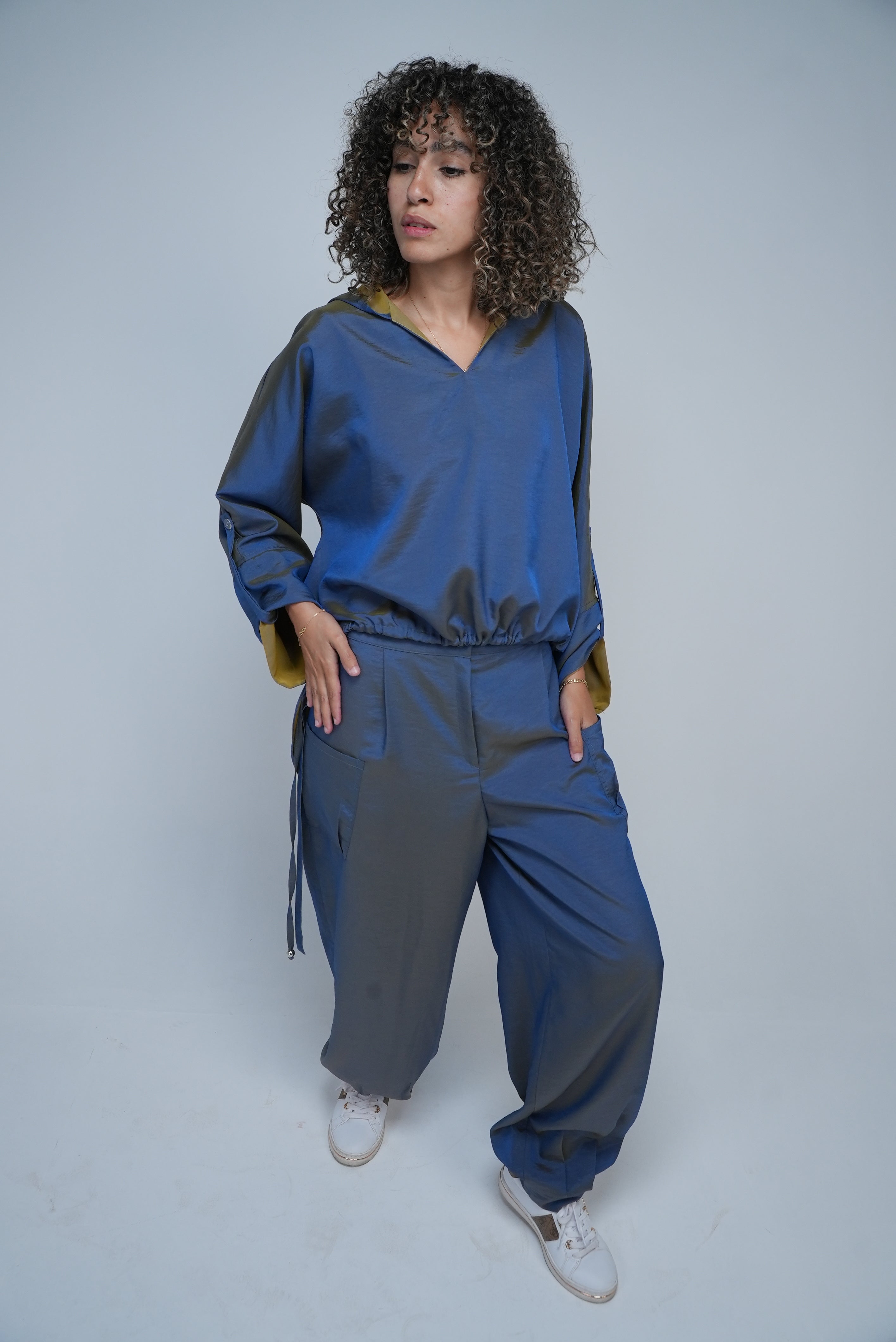 Blue Co-ord Set – Oversized Hoodie & Wide-Leg Pants