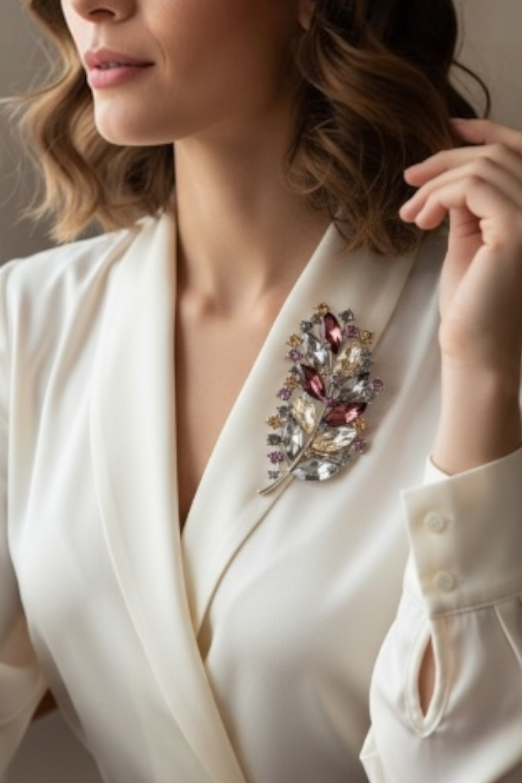 Crystal Leaf Brooch