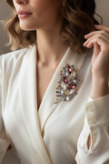 Crystal Leaf Brooch