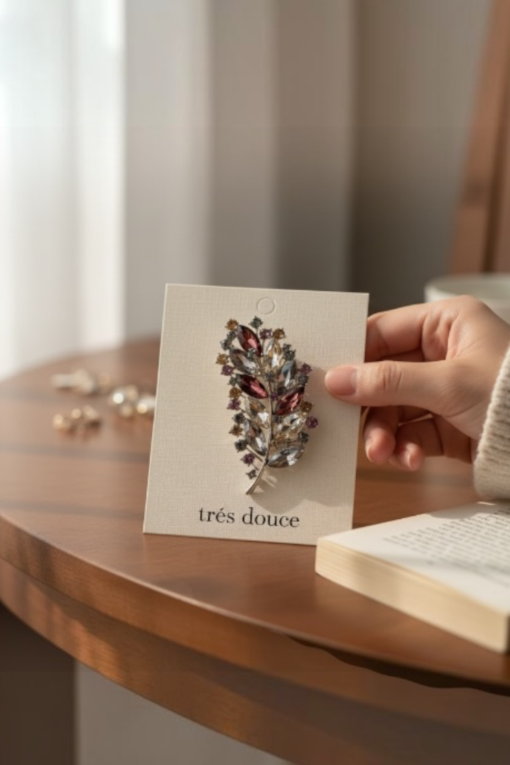 Crystal Leaf Brooch