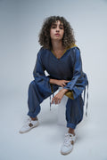 Blue Co-ord Set – Oversized Hoodie & Wide-Leg Pants