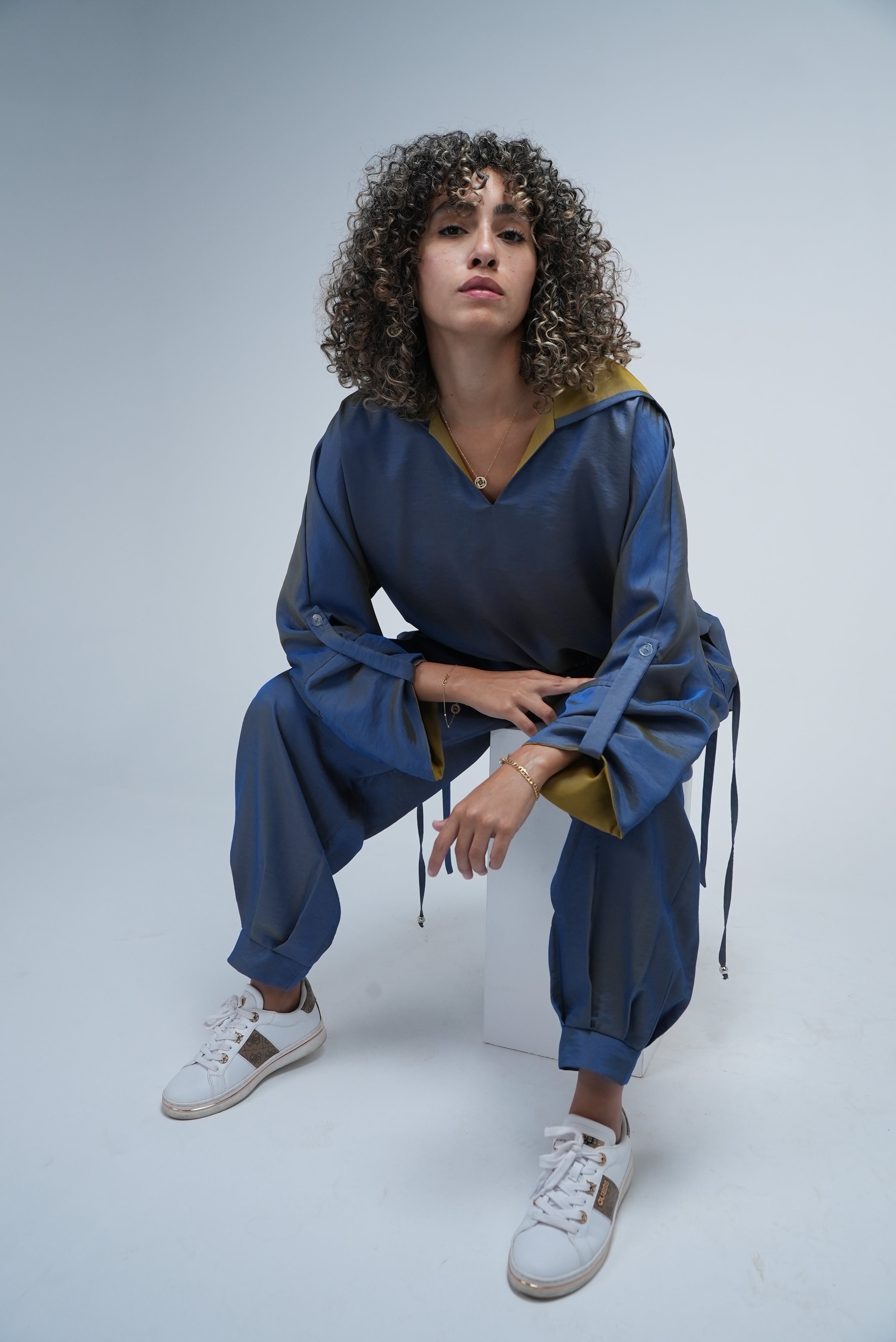 Blue Co-ord Set – Oversized Hoodie & Wide-Leg Pants