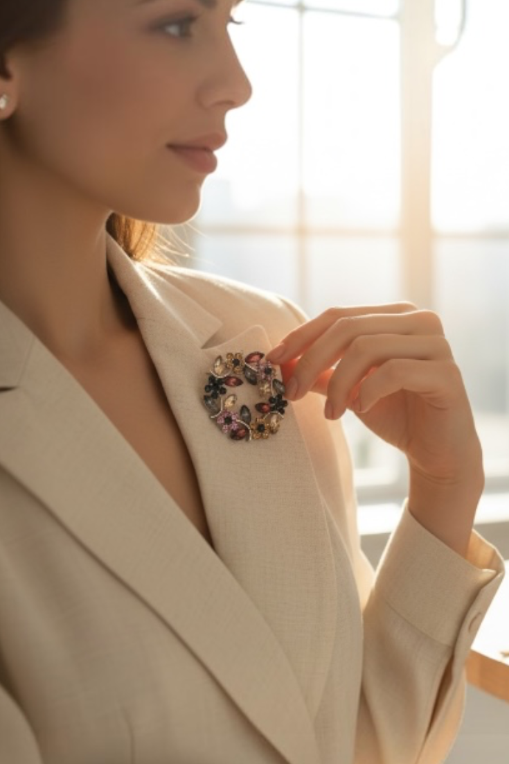 Floral Wreath Brooch — Mauve & Burgundy