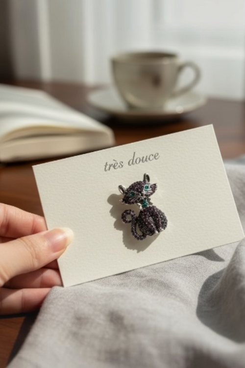 Crystal Cat Brooch