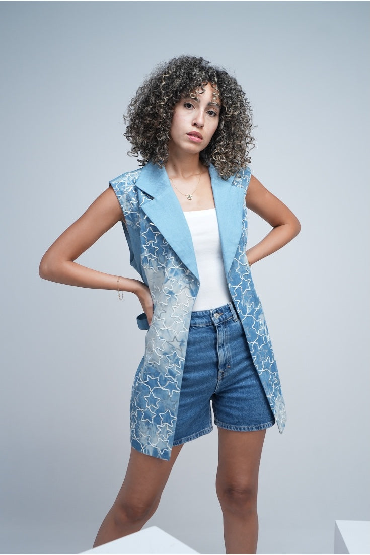 Denim Vest – Star Print