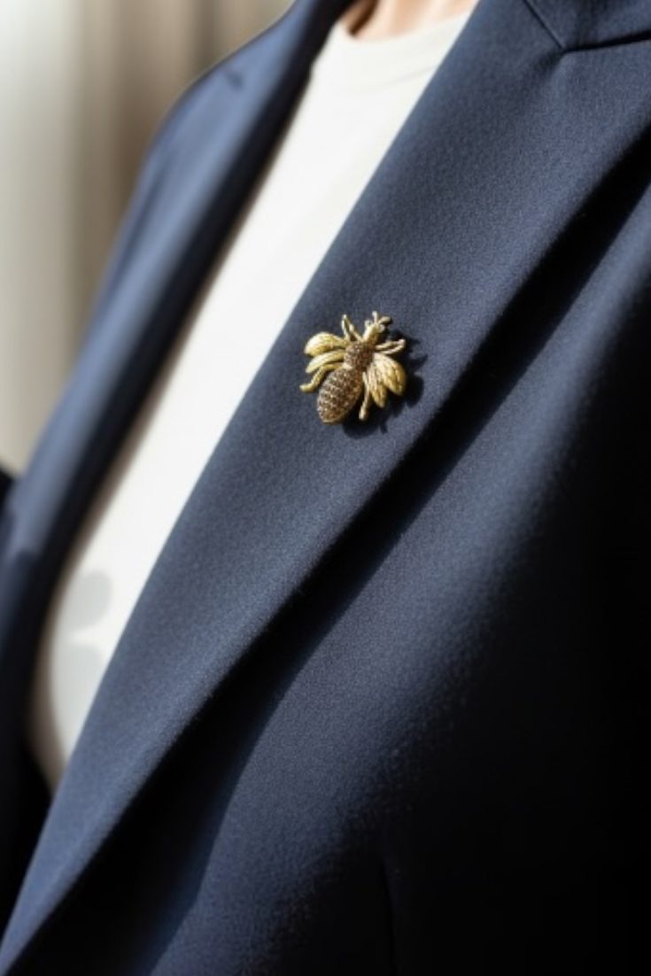 Gold Bee Brooch — Champagne Crystal