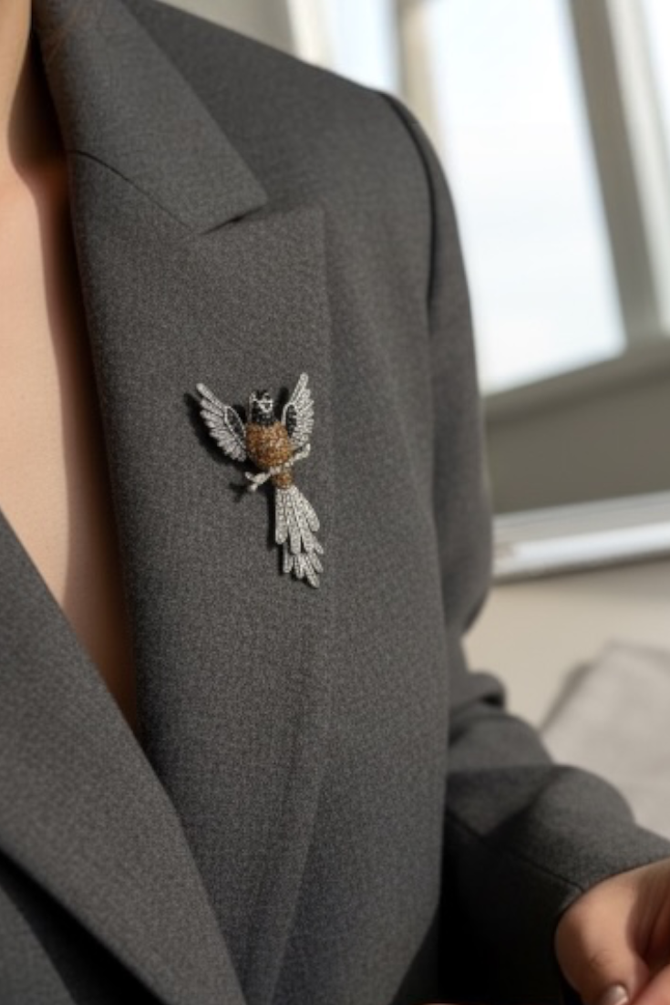 Crystal Phoenix Bird Brooch