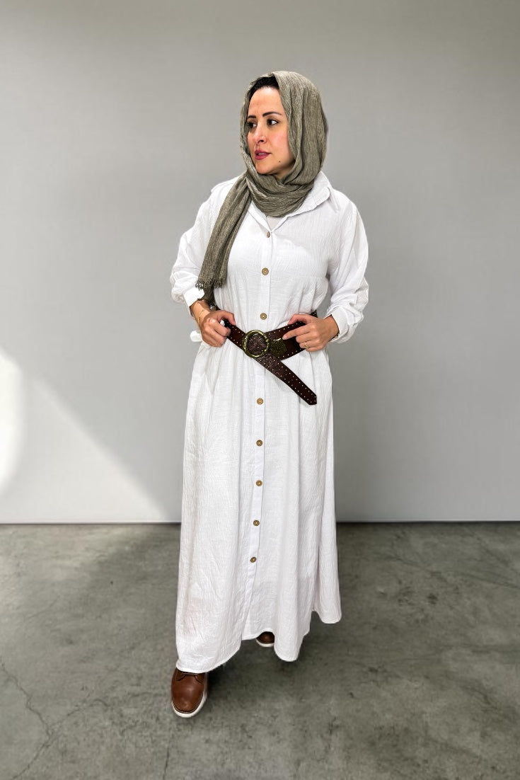 Linen Oversized Dress – White