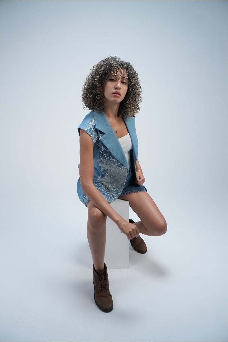 Denim Vest – Star Print