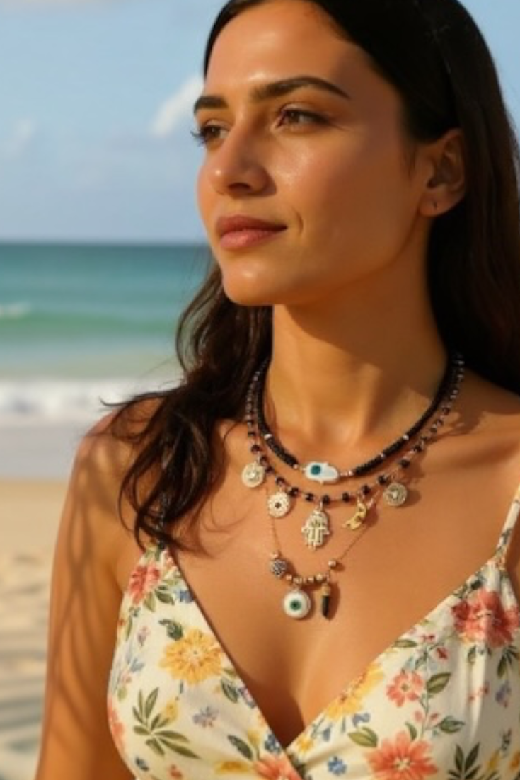 Black Charm Layered Necklace Set