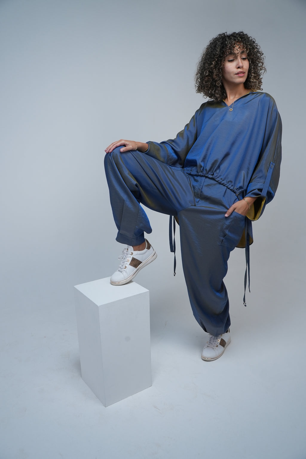 Blue Co-ord Set – Oversized Hoodie & Wide-Leg Pants