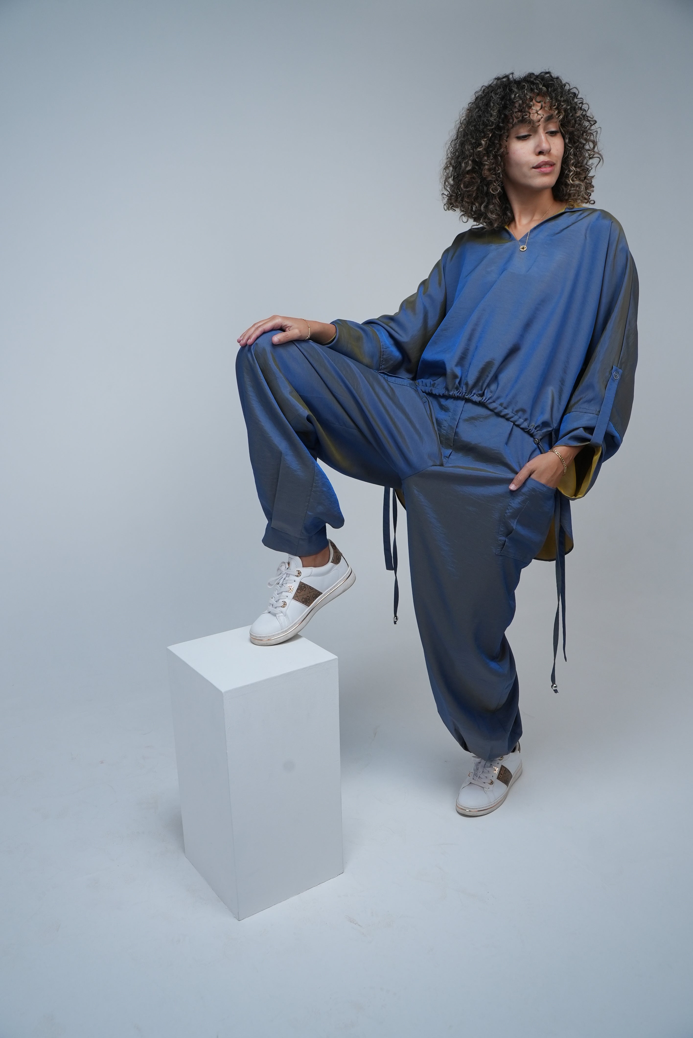 Blue Co-ord Set – Oversized Hoodie & Wide-Leg Pants