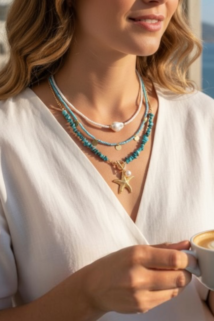 Turquoise Starfish Layered Necklace Set