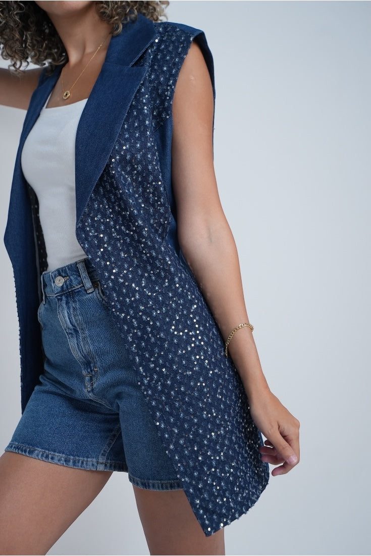 Denim Vest – Sequin Detail