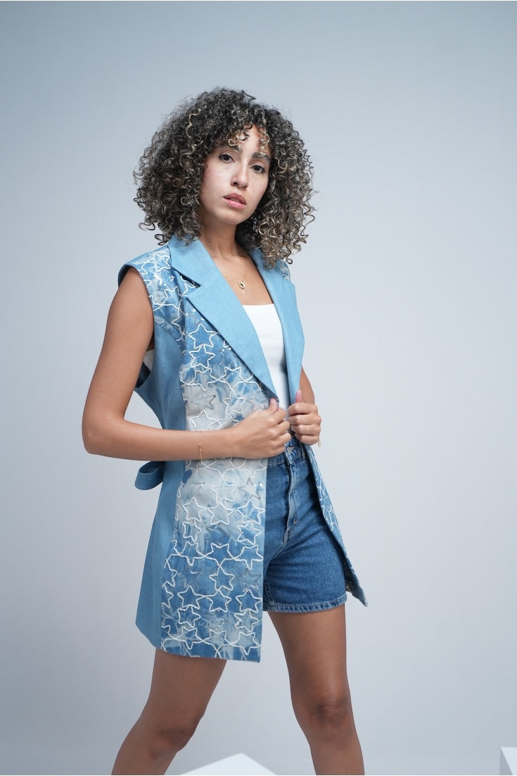Denim Vest – Star Print