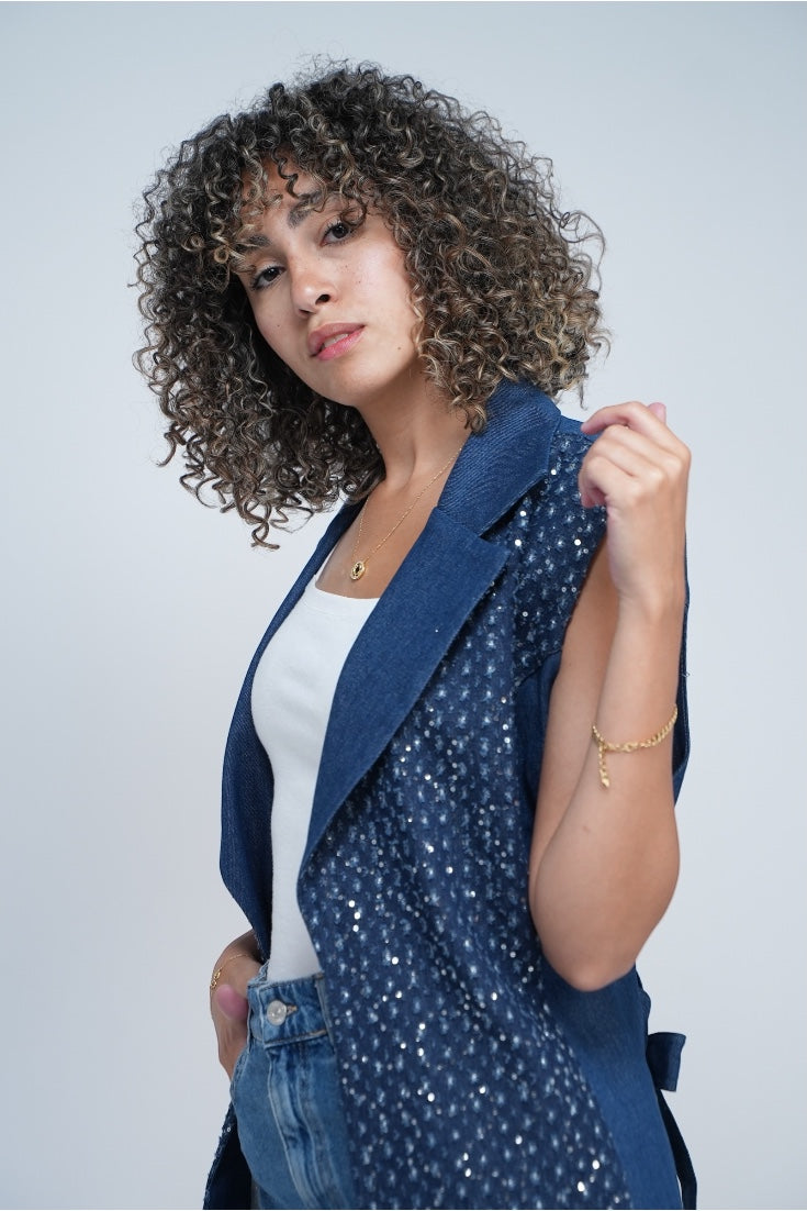 Denim Vest – Sequin Detail