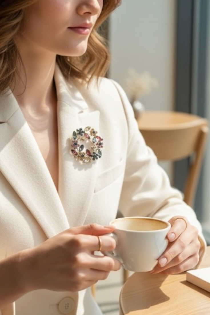 Floral Wreath Brooch — Mauve & Burgundy
