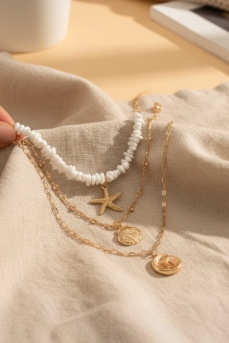 White Shell Layered Necklace Set