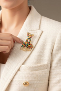 Multicolour Giraffe Duo Brooch – Enamel & Gold