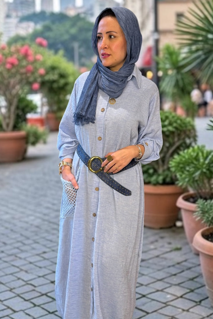 Linen Oversized Dress – Light Blue