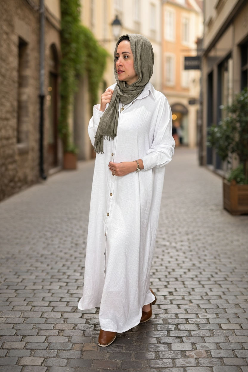 Linen Oversized Dress – White