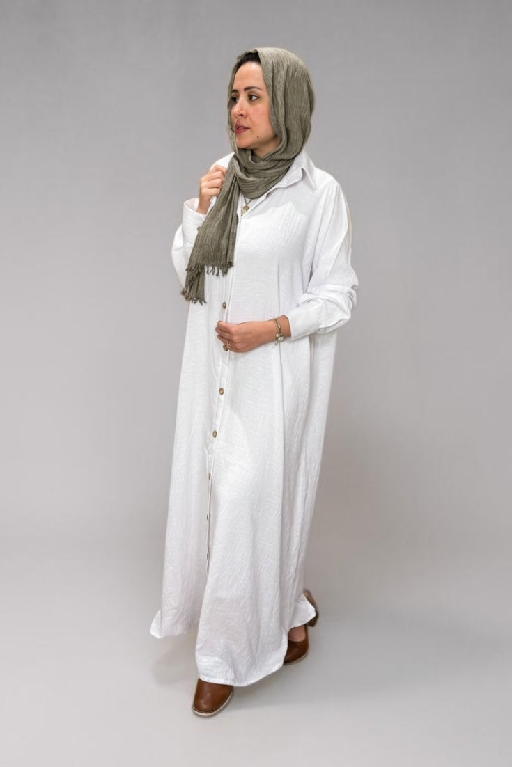 Linen Oversized Dress – White